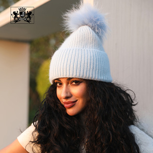 Janefur Hiver Crochet Pliable Moelleux Vraie Fourrure <span class=keywords><strong>Pompon</strong></span> Bonnet en Stock Stretch Femmes Chaud Boule De Fourrure Angora Tricoté Baggy Chapeau - Product Image 1