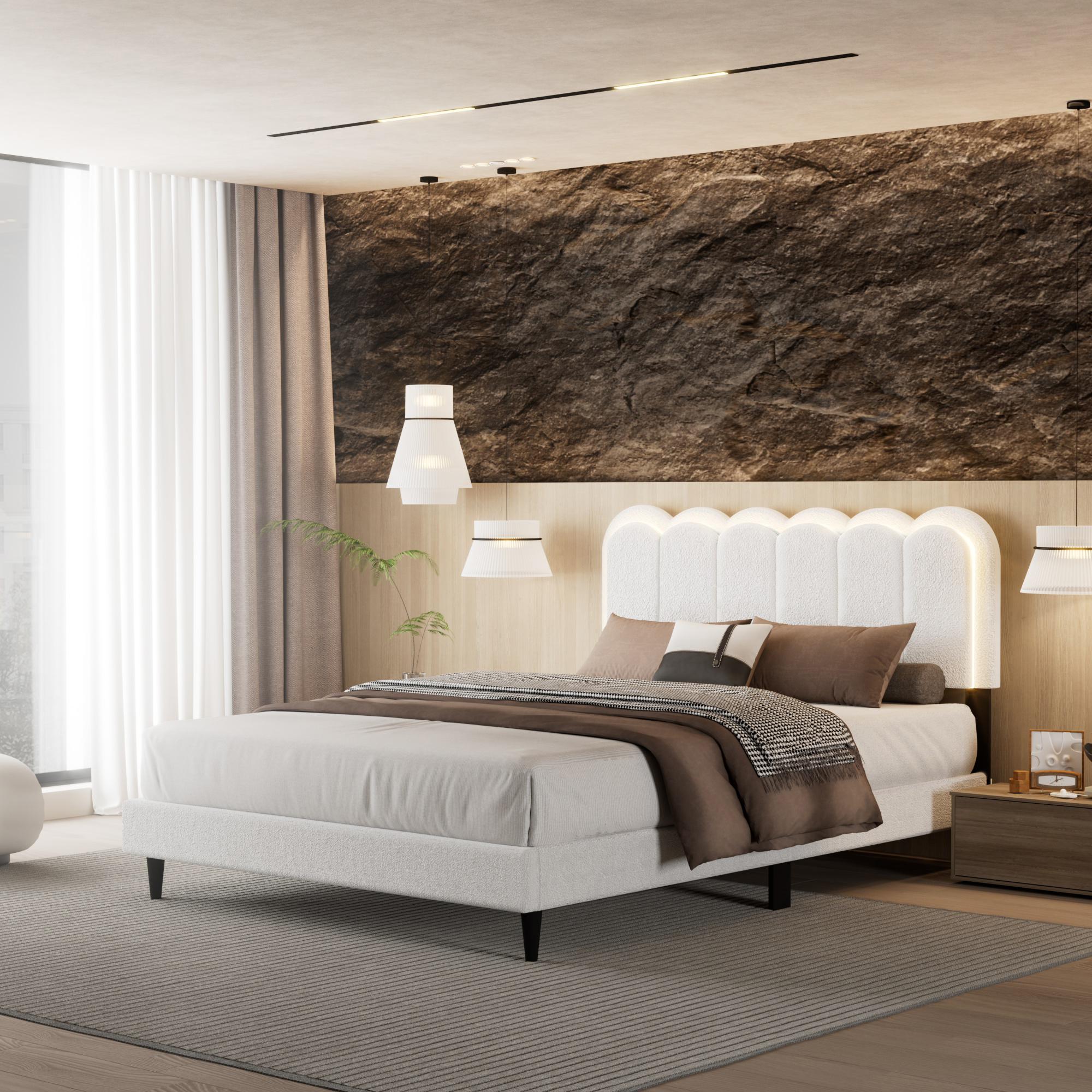 Blanc + MDF + LVL + Bois d'hévéa + Mousse