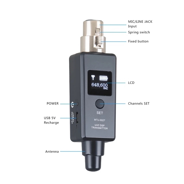 Digital Wireless Microphone System Transmitter Receiver UHF Adapter Wired Dynamic Microphone Noise Cancelling Portable