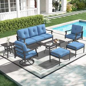 Modern Outdoor Aluminum Patio Conversation Set 7 Piece with <b>Swivel</b> Chairs Coffee <b>Table</b> All Weather Garden Backyard Furniture - Product Image 1