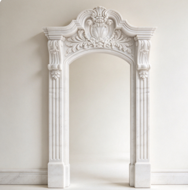 Decorative French Window Frame in Stone Carved White Marble Stone Door Frame