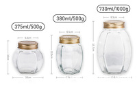 Pabrik Grosir Stoples Madu Kaca Heksagonal 375ml 380ml 730ml dengan Tutup untuk Selai, Acar, dan Penyimpanan Makanan