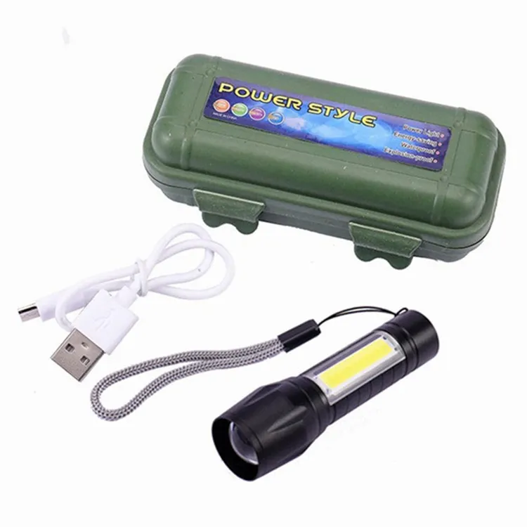 Tragbare wasserdichte 3 Modi USB wiederauf ladbare zoombare Taschenlampe mit hohem Lumen 3w Mini-LED-Taschenlampe mit Cob-Seiten lichtern