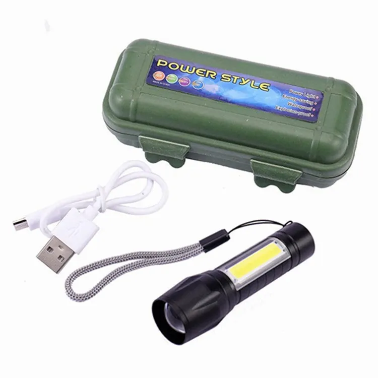 Taşınabilir su geçirmez 3 modları Usb şarj edilebilir yüksek lümen yakınlaştırılabilir el feneri 3w Mini el Led el feneri Cob yan ışıkları