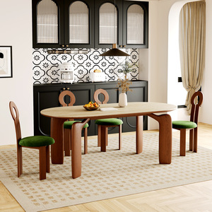 Ensemble table et chaises ovales en bois de frêne blanc nordique, 6 pièces, meubles de salle à manger en bois massif, design durable - Product Image 1