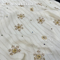 Tissu en coton brodé frais à rayures horizontales, perles dorées, strass et sequins en forme d'étoile pour robes et chemisiers pour femmes