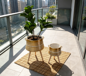 Chevron Pattern Waisted Barrel Tripod Plant <b>Pot</b>, Embossed Decorative Standing <b>Flower</b> Planter Indoor Outdoor Home Garden - Product Image 5