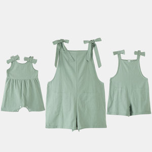 Moeder En Dochter Bijpassende Outfits Jurk Strik Overalls Effen Kleur Familie Bijpassende Kleding - Product Image 6