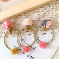Attaches élastiques dorées mignonnes pour filles, accessoires pour cheveux avec appliques de crème glacée pour enfants