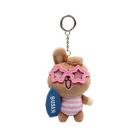 Porte-clés en peluche tendance motif petit animal de dessin animé, série été plage, avec rembourrage en coton PP, breloque kawaii pour sac à dos, accessoires cadeaux