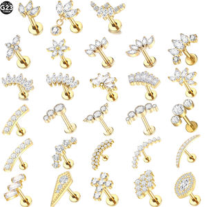Getta ASTM-F136 G23 Boucles d'oreilles en titane, zircon, cristal, plaqué or, fil interne, Labret Ring Lip Nose <span class=keywords><strong>Piercing</strong></span> Earrings - Product Image 1