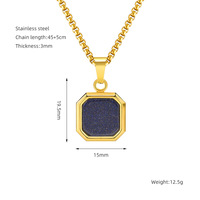 Collier Homme Robuste en Acier Inoxydable avec Pendentif Carré en Pierre Blanche, Noire ou Turquoise pour Homme