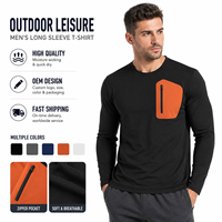 Chemise à manches longues avec logo personnalisé OEM, poche poitrine, respirante, élastique, ajustée, pour la course à pied, la gym et l'entraînement