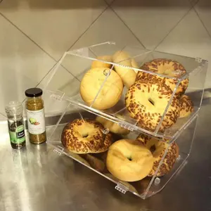 Organizador de panadería apilable con puerta inclinada transparente, caja acrílica para pastel, expositor de pan, caja acrílica para galletas