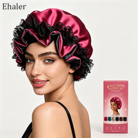 Bonnet de nuit en satin avec dentelle et volants, grande taille, pour femme, protection des cheveux, personnalisable avec logo OEM