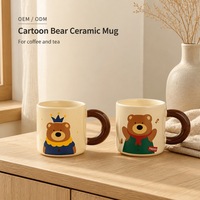 Tasse en céramique à paroi épaisse, finition brillante, avec poignée marron et logo personnalisé motif ours de dessin animé, pour café et hôtel, vente en gros