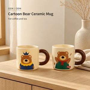 Tasse en céramique à paroi épaisse, finition brillante, avec poignée marron et logo personnalisé motif ours de dessin animé, pour <span class=keywords><strong>caf</strong></span>é et hôtel, vente en gros - Product Image 4