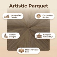 Parquet en noyer noir avec incrustations en bois et bandes décoratives, design artistique pour intérieurs de luxe, cuisine et salle de bain, utilisation extérieure