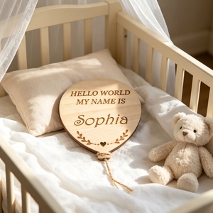 Panneau en bois personnalisé gravé au laser, durable et fait main, pour nom de bébé, 'Bonjour le monde, <span class=keywords><strong>mon</strong></span> nom est', accessoire photo nouveau-né, personnalisé pour bébé - Product Image 3