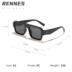 Lunettes de soleil RTS New Designer Retro Fashion Square Frame Protection UV400 Lentilles en polycarbonate avec cadre PC noir pour hommes femmes - Product Image 3