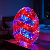 Œuf de Pâques holographique LED décoratif, alimenté par USB, en PET, 8 modes RGB irisés, ornement de table saisonnier pour fêtes et mariages
