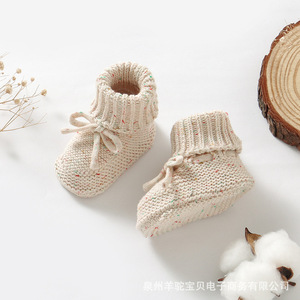 Vente chaude personnalisé coton tricot chaussons respirant hiver chaussettes chaussures pour nouveau-né bébé garçons et filles couleur unie équipage haute - Product Image 5