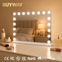 Miroir de maquillage HollywoodLED à 19 ampoules avec base fixe, commande tactile, miroir de vanité avec ports DC et USB pour la table de maquillage de la chambre à coucher