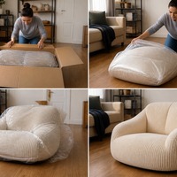 Fauteuil de relaxation moderne en velours côtelé, sans accoudoirs, avec ottoman, en mousse compressée, pour salon d'appartement