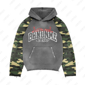 Hoodie surdimensionné personnalisé pour homme, style streetwear, délavé à l'acide, effet soleil, avec fermeture éclair, en tissu éponge, séchage rapide, 100% coton, pour l'automne - Product Image 3