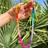 Collier ras du cou Ombre en pierres précieuses colorées naturelles, en acier inoxydable, style statement, pour l'été, bijoux superposés pour surfeurs
