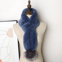 Écharpe en fourrure de lapin Rex gris foncé pour femme Accessoire chaud d'hiver de longueur moyenne pour la saison d'automne et d'hiver