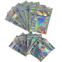 Sacs en mylar holographiques refermables avec logo personnalisé, mini, transparents à l'avant, anti-odeurs, à fermeture éclair, debout, 3,5