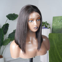 Perruques de Cheveux Humains Vietnamiens de Haute Qualité Grade 12A, 14 Pouces, Double Drawn, Lisses Comme des Baguettes, avec Frontale en Dentelle HD 13x4