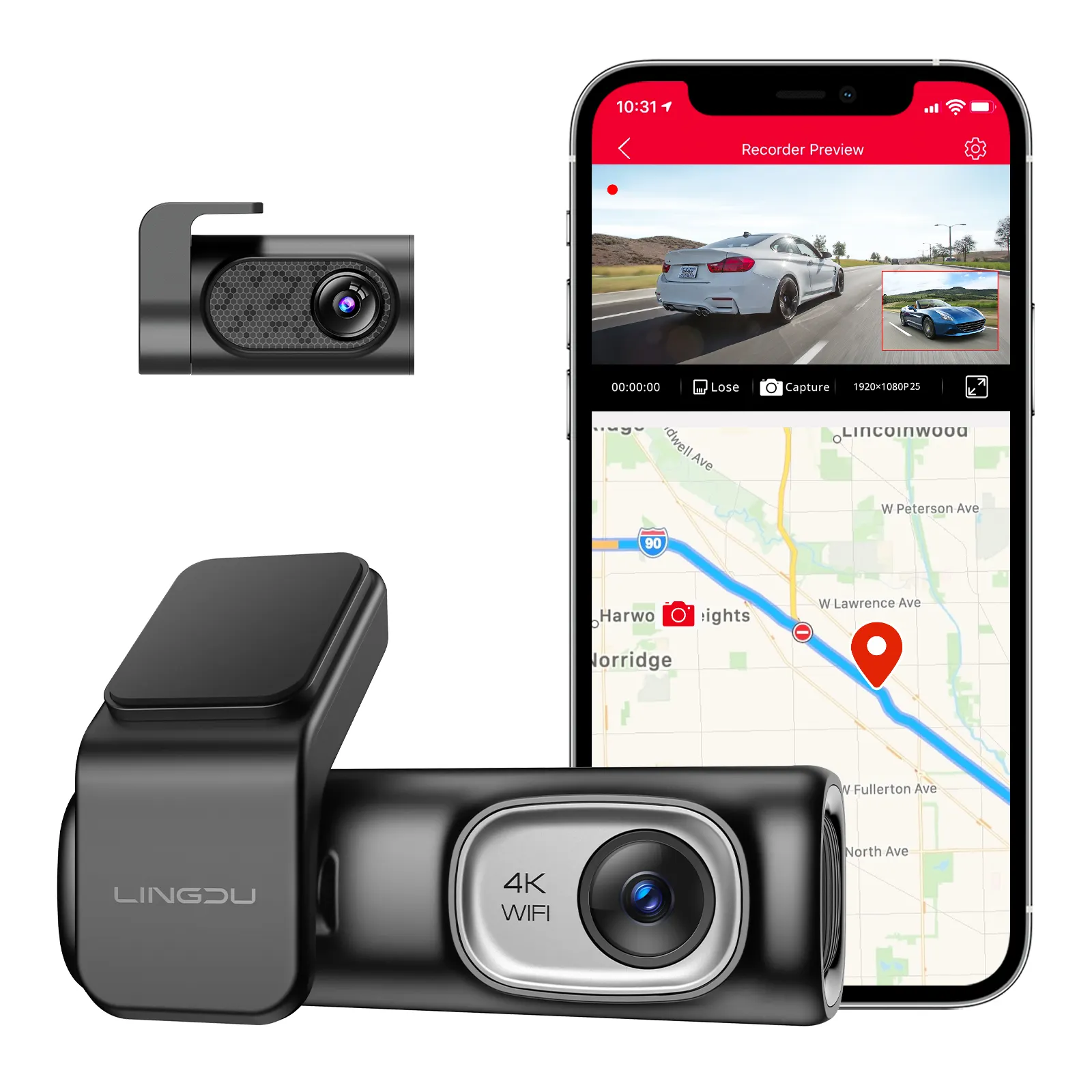 LINGDU D600 4K Pantalla de 0,96 ''GPS incorporado 5G Wi-Fi Detección de movimiento Dashcamera Car Dashcam 24 horas Monitor de estacionamiento Dash Cam