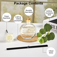 Diffuseur de parfum en rotin 100 ml, coffret cadeau, bouteille en verre ronde, fleur d'eucalyptus artificielle pour la décoration de la maison et du salon