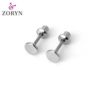 Waterproof 316L Stainless Steel <b>Silver</b> Plated Screw Back Stud <b>Earrings</b> Mini <b>Solid</b> Circle Hypoallergenic Lightweight for Women - Product Image 1