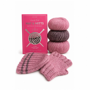 Hat & Mittens <b>Knitting</b> <b>Kit</b> – Advanced <b>Beginner</b> <b>Kit</b> with Cotton Merino Yarn, Needles & Video Tutorials – Blush Berry - Product Image 1
