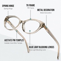 Montures de lunettes optiques œil-de-chat tendance pour femmes, monture complète en TR+acétate, charnière à ressort, anti-lumière bleue pour ordinateur, vente en gros