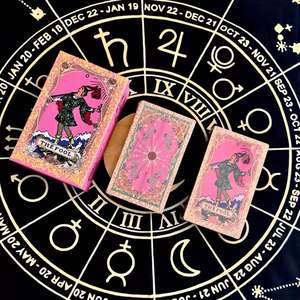 Baru ramah lingkungan bunga merah muda <span class=keywords><strong>Tarot</strong></span> emas Foil plastik PVC kartu meja kotak permainan tahan air 78 buah kartu permainan papan kartu <span class=keywords><strong>Tarot</strong></span> - Product Image 5