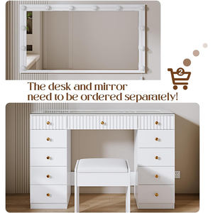 Table de toilette avec miroir LED, gain de place, 46,5 pouces, 11 tiroirs, coiffeuse, rangement et station de charge cachée - Product Image 2