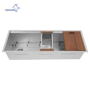 Aquacubic 45 Inch Large Undermount Workstation 16 Gauge Stainless Steel Single Bowl Kitchen Sink