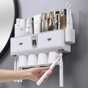 <b>Toothbrush</b> <b>Holder</b> Set <b>Wall</b> <b>Mounted</b> With Cup Storage Space Saving No Drilling Required Bathroom Organizer For Toothpaste And - Product Image 3