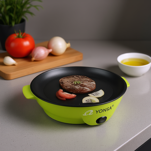 Sartén Eléctrica Yonsa de Acero Inoxidable, Redonda, Antiadherente, Control Manual, Color Verde, para el Hogar - Product Image 2