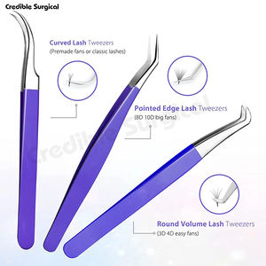 Juego de pinzas profesionales para pestañas de acero inoxidable, puntas rectas curvas y puntiagudas para uso en belleza - Product Image 6