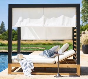 Nouveauté : Ensemble <span class=keywords><strong>de</strong></span> <span class=keywords><strong>jardin</strong></span> moderne en métal et teck, <span class=keywords><strong>lit</strong></span> <span class=keywords><strong>de</strong></span> repos <span class=keywords><strong>double</strong></span> avec auvent, chaise longue <span class=keywords><strong>de</strong></span> soleil - Product Image 2