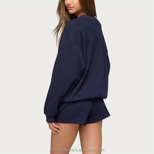 <strong>Women's</strong> Waffle Knit Loungewear Set Long Sleeve <strong>Henley</strong> <strong>Top</strong> and Drawstring Shorts Casual 2 Piece Outfit Soft Fabric - Product Image 4