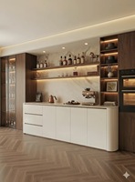Buffet de style crème personnalisé, armoire de rangement en bois massif avec tiroirs et rangements ouverts