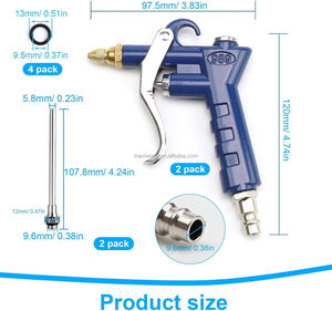 Pistola de soplado de aire industrial azul 989 con boquilla de flujo de aire ajustable de latón y piezas de aire neumáticas de extensión - Product Image 4