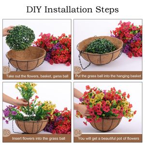 <strong>Artificial</strong> Outdoor <strong>Flowers</strong> <strong>with</strong> <strong>Hanging</strong> <strong>Basket</strong>, 2 <strong>Hanging</strong> Planters <strong>with</strong> 24 Pcs <strong>Flowers</strong> for Front Porch Garden Patio Home Decor - Product Image 4