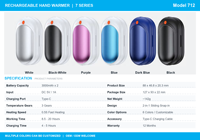 Chauffe-mains EDC robuste, électrique, rechargeable avec indicateur LED, corps bleu marine mat, chauffe-mains de poche, appareil chauffant pour l'hiver et les activités de plein air